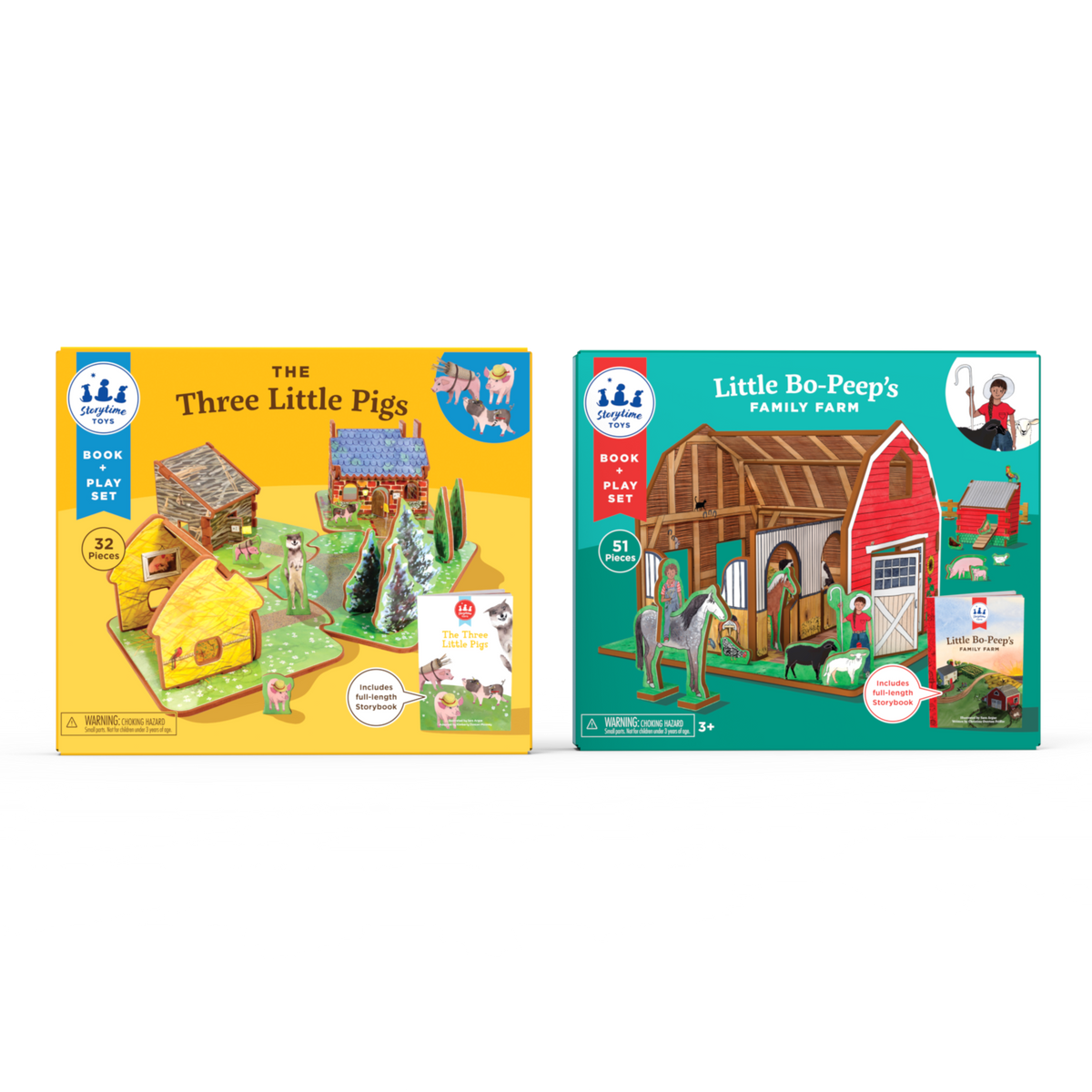 Fairytale Farmyard Duo - The Three Little Pigs &amp; Bo Peep&#39;s Family Farm Storybook Playsets