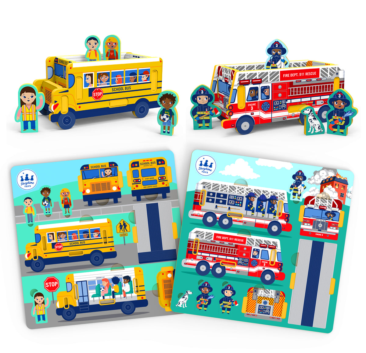 On-the-Go Puzzle Duo: Fire Truck &amp; School Bus (2 Puzzles)