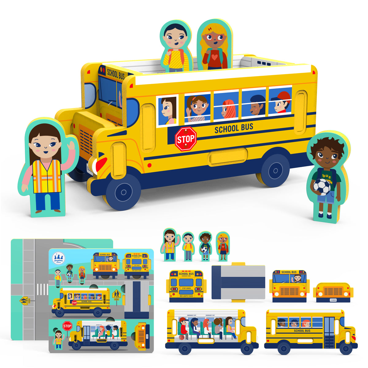 Transportation Trio Bundle: School Bus, Fire Truck and Spaceship (3 Puzzles)
