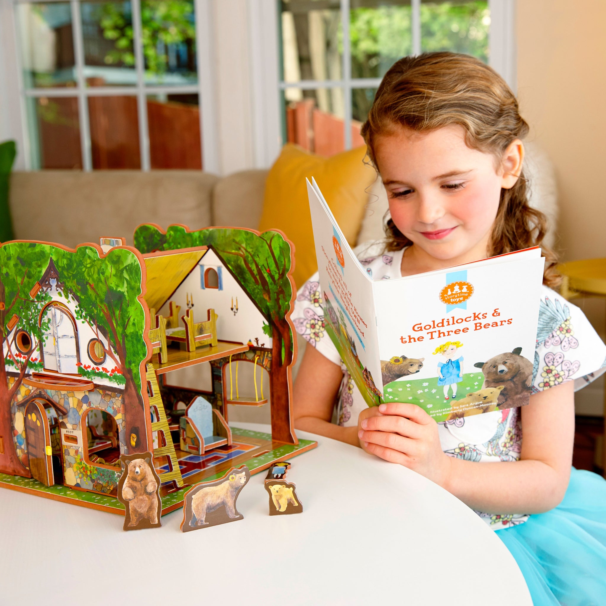 Little Girl Reading Storytime Toys Goldilocks